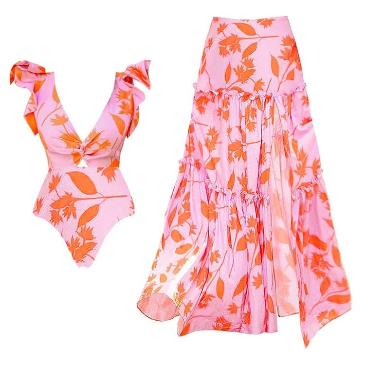 Floral Print Swim Skirt Set FT898