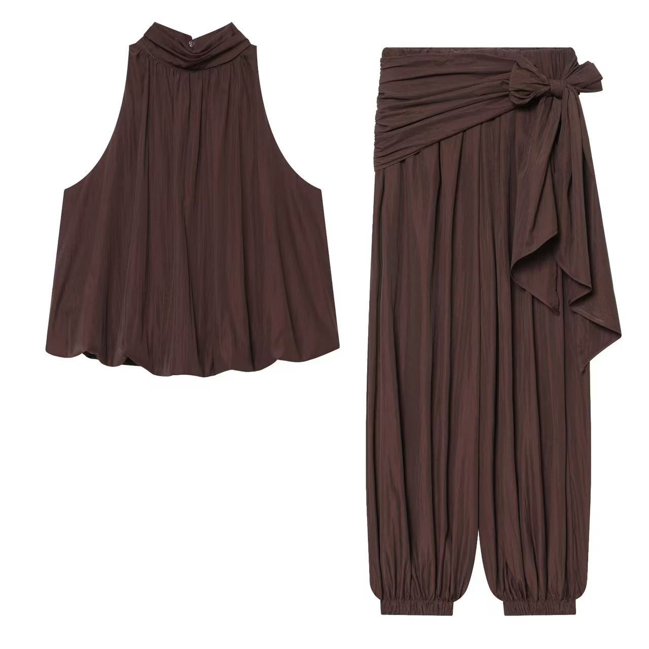 Halter Neck Top And Balloon Trouser With Wrap FT910