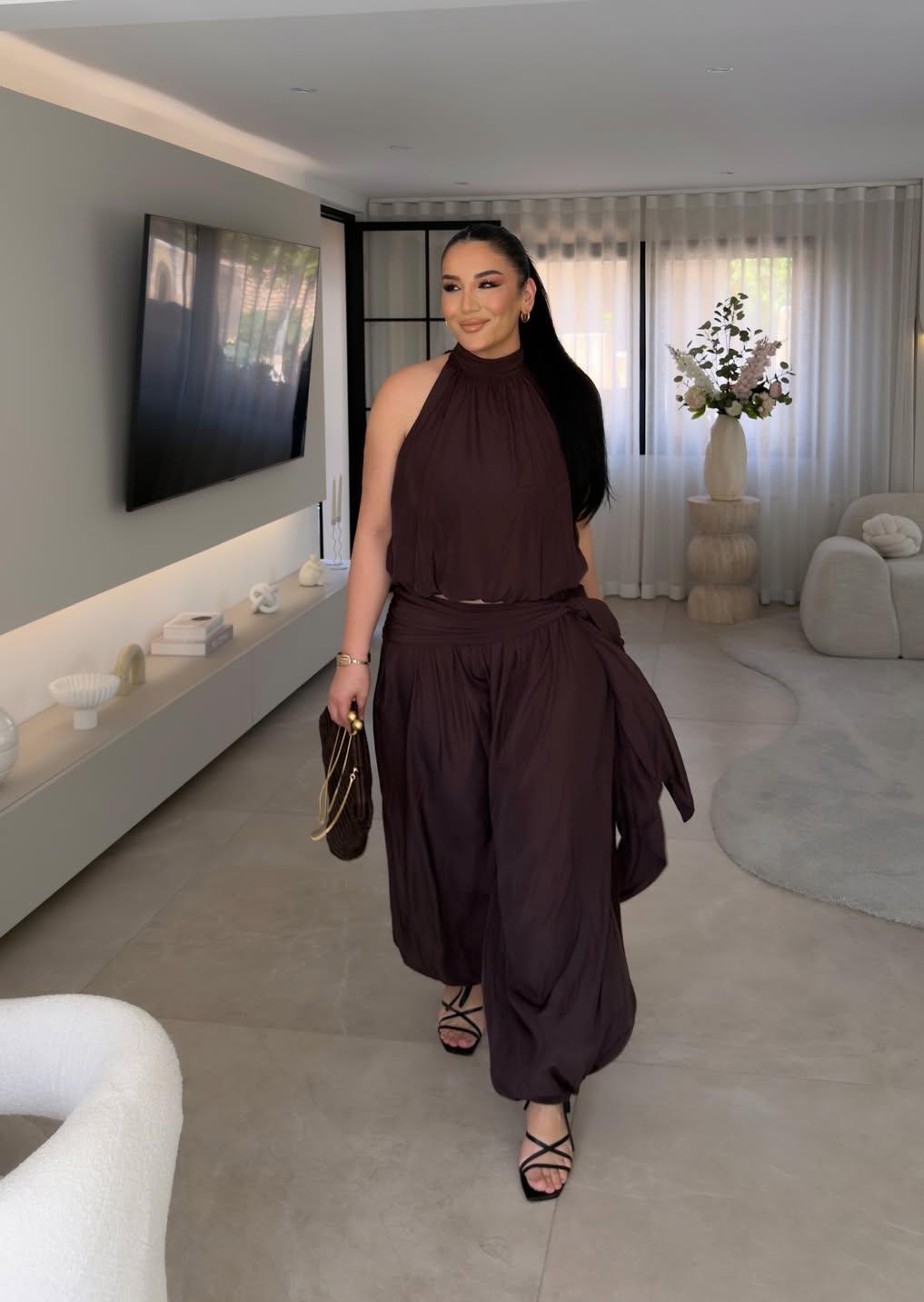 Halter Neck Top And Balloon Trouser With Wrap FT910