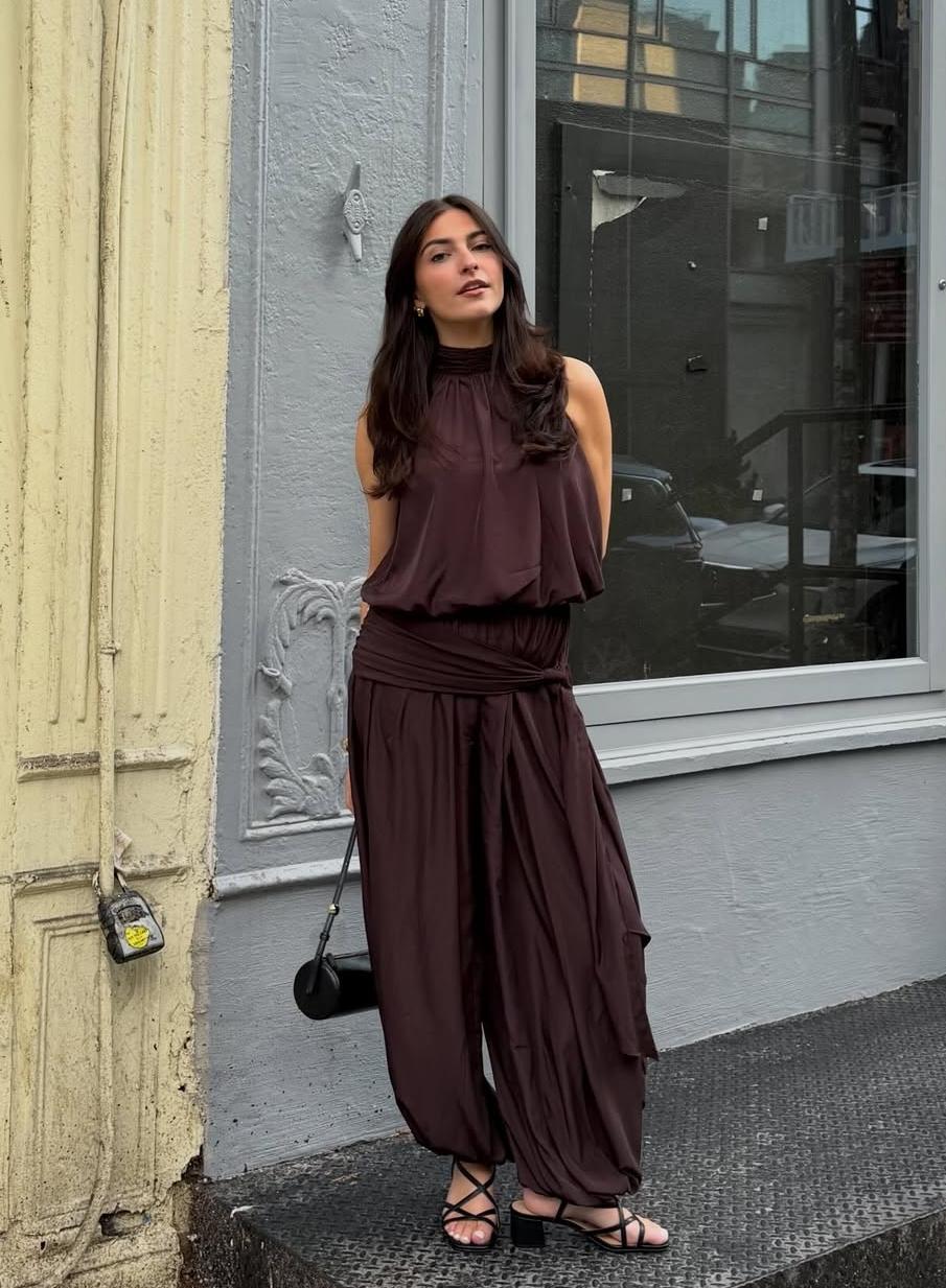 Halter Neck Top And Balloon Trouser With Wrap FT910