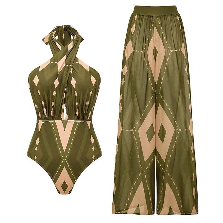 Halter Swimsuit With Pant Set FT906