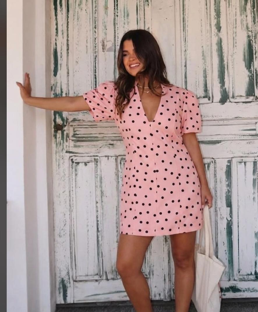 Short Polka Puff Sleeves Detailed Dress FT904