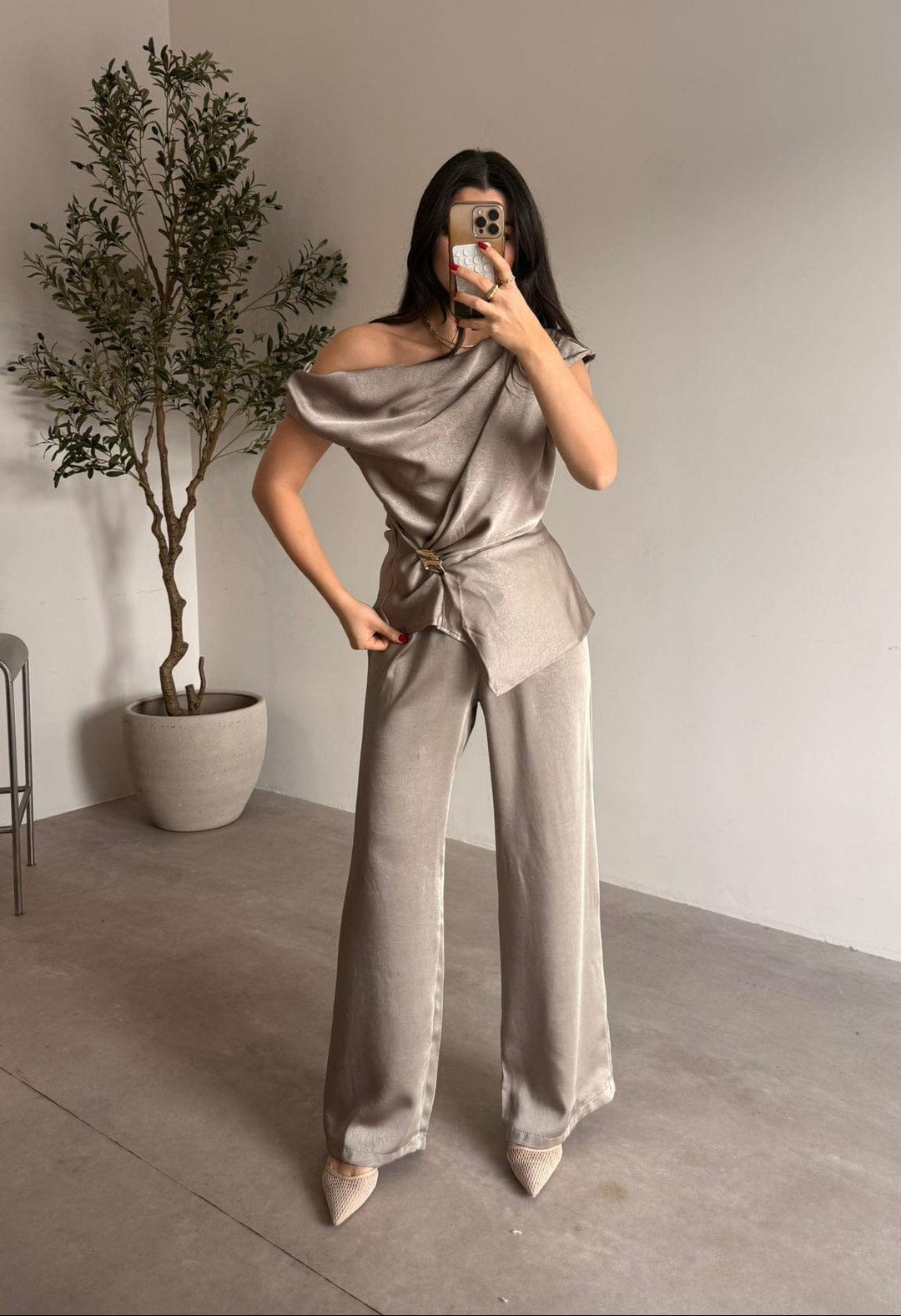 Draped Co-Ord Set With Buckle FT915