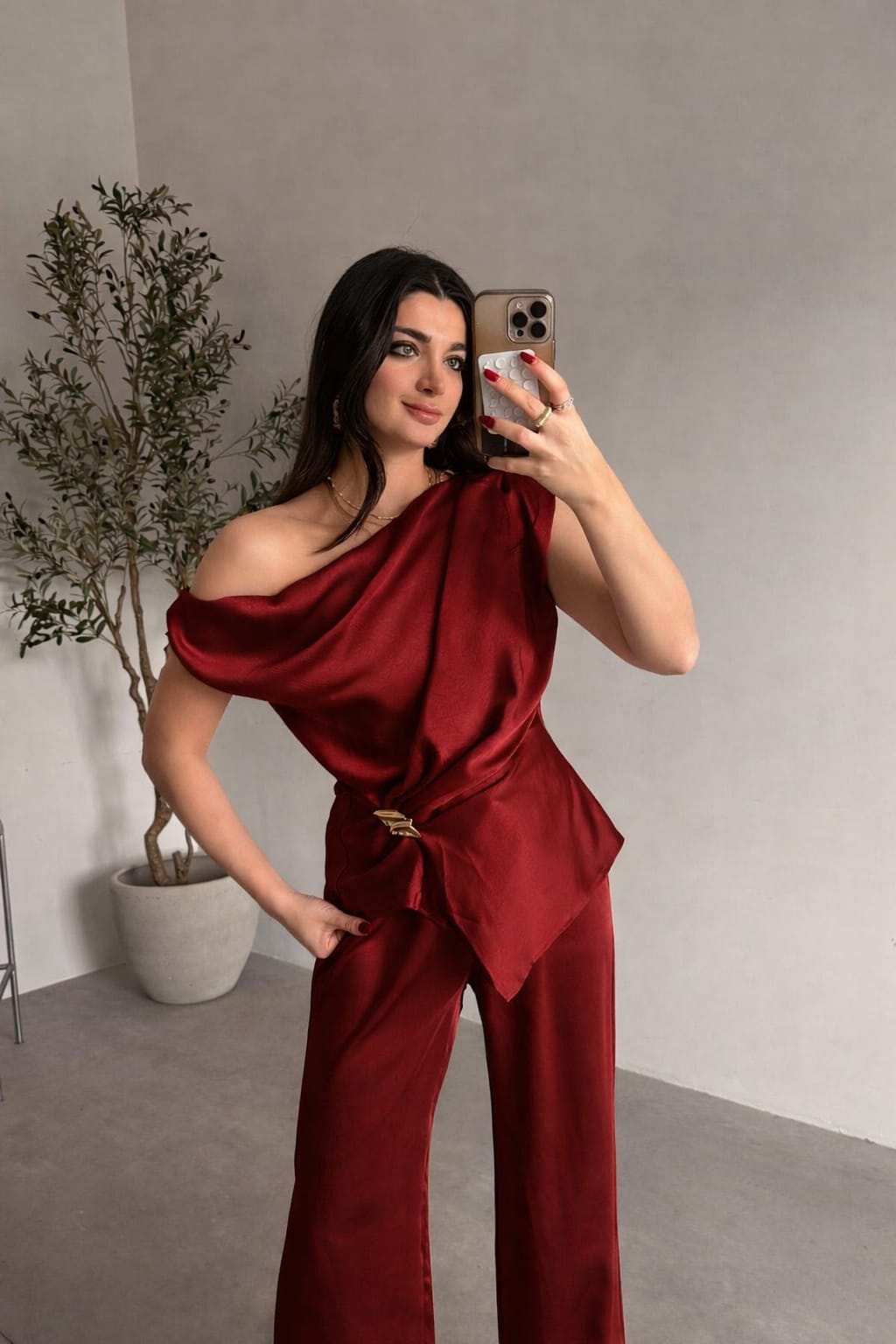 Draped Co-Ord Set With Buckle FT915