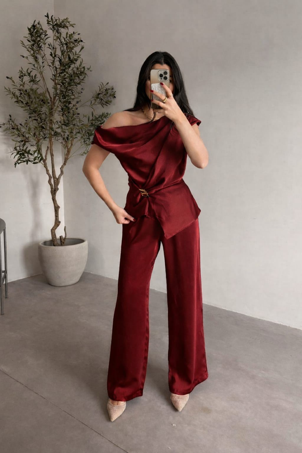 Draped Co-Ord Set With Buckle FT915