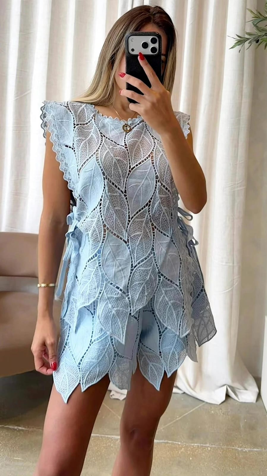 Leaf-Patterned Co-Ord Set With Inner FT916