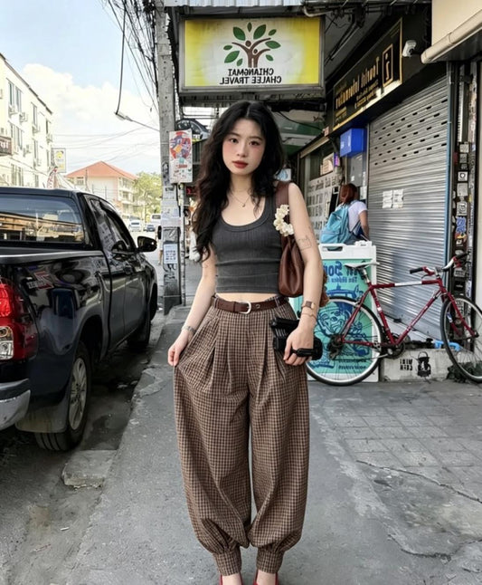 Stunning Plaid Belted Pant FT925