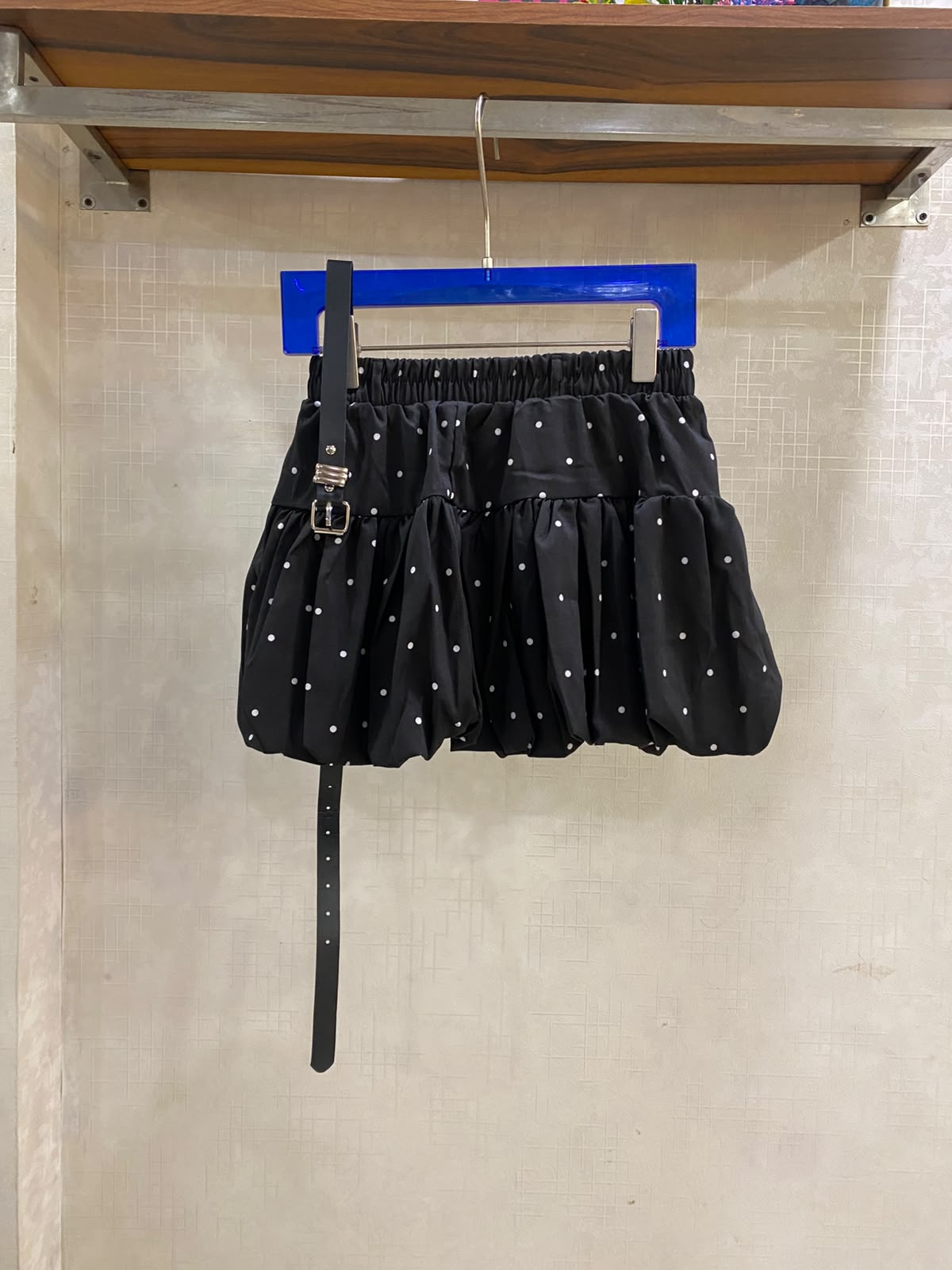 Ruffled Mini Skirt Featuring A Polka Dot Pattern With Belt FT928
