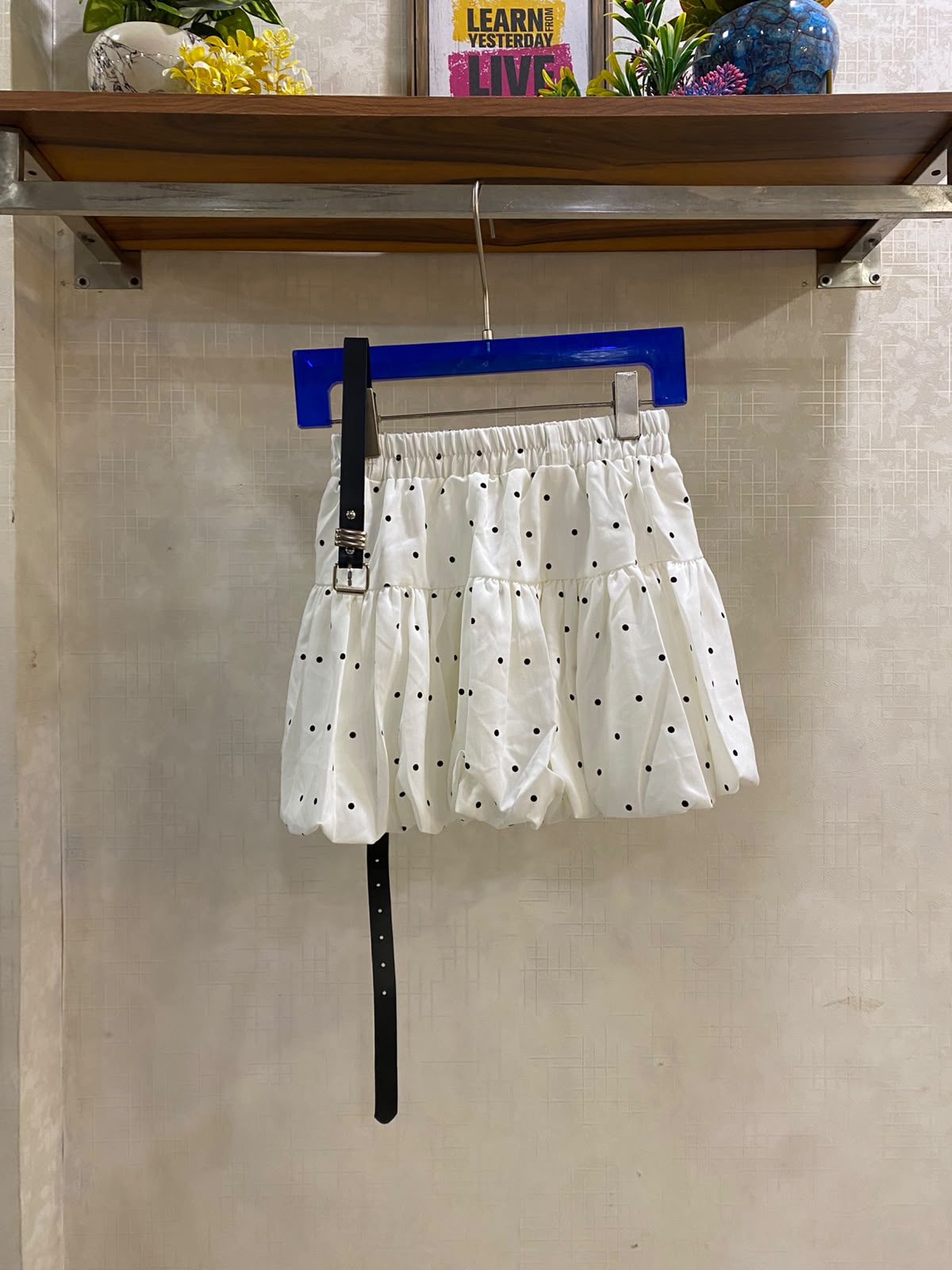 Ruffled Mini Skirt Featuring A Polka Dot Pattern With Belt FT928