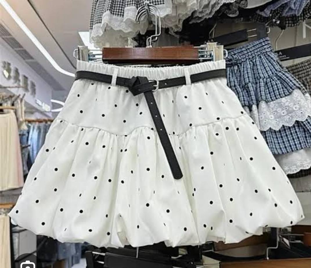 Ruffled Mini Skirt Featuring A Polka Dot Pattern With Belt FT928