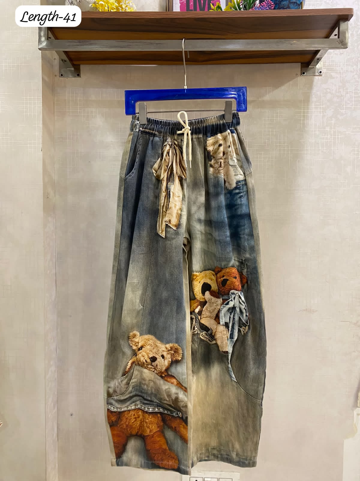 Loose-Fit Baggy Jean Featuring Teddy Bear Prints FT927