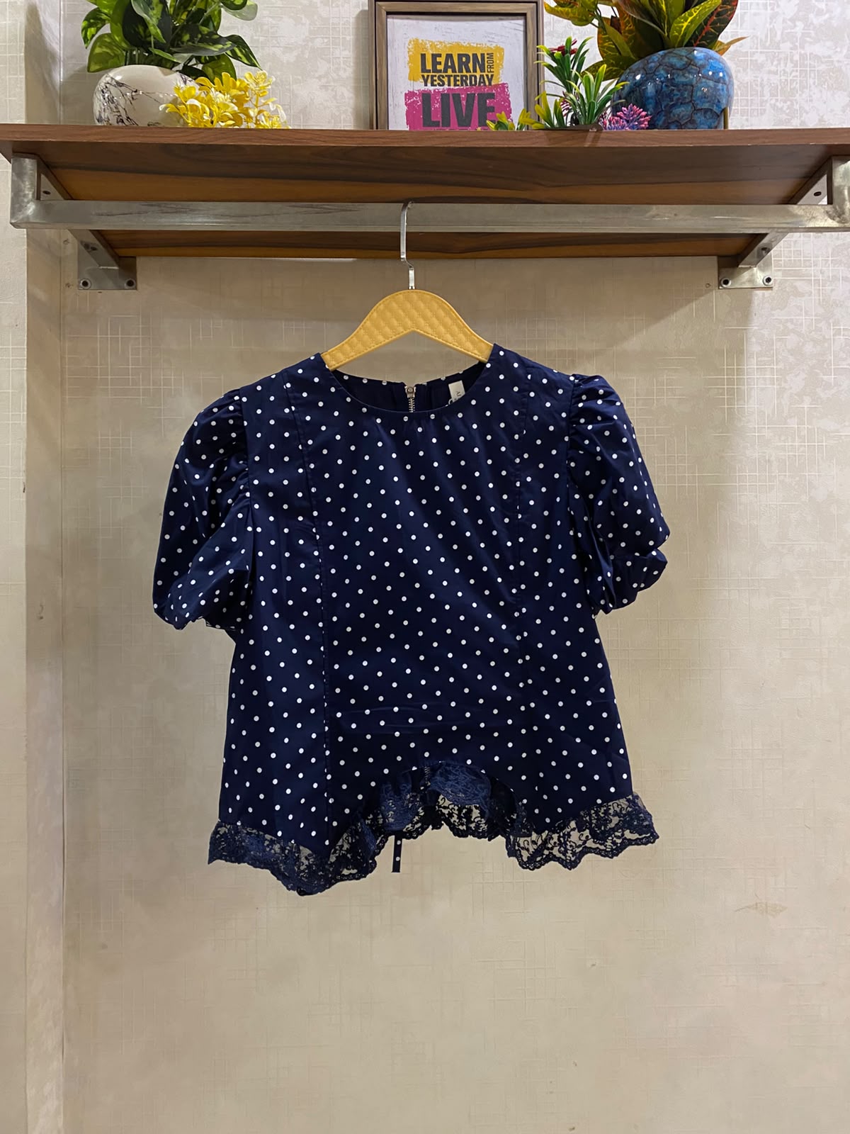 Polka Dot Puff Sleeves Lace Top FT936