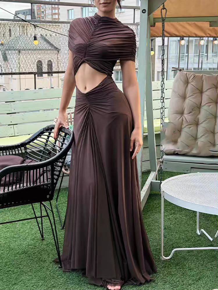 Draped Cutout Mesh Dress FT938