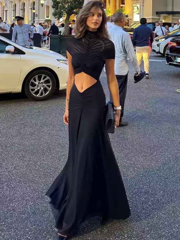 Draped Cutout Mesh Dress FT938