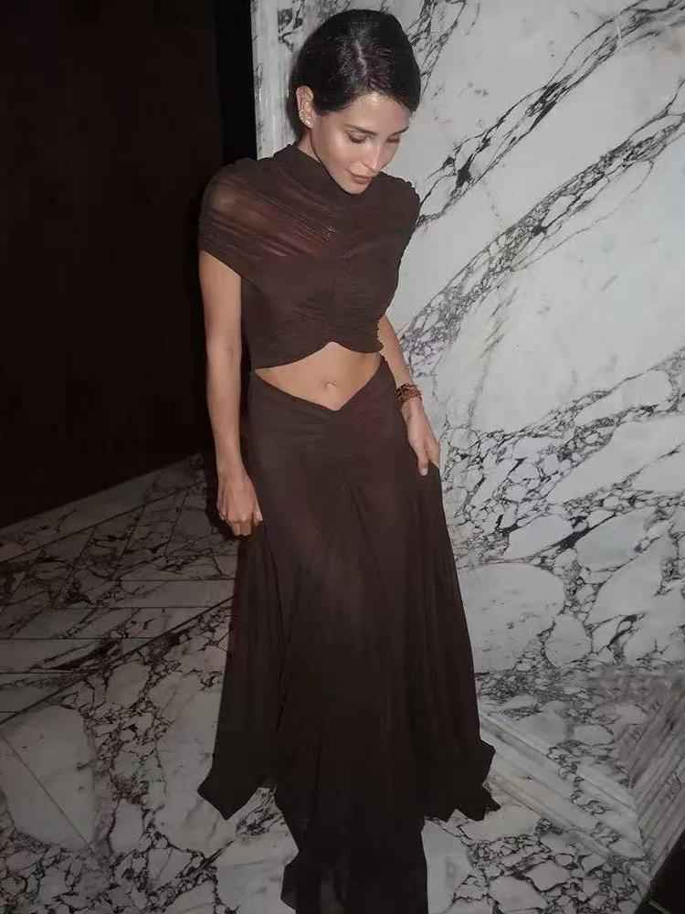 Draped Cutout Mesh Dress FT938
