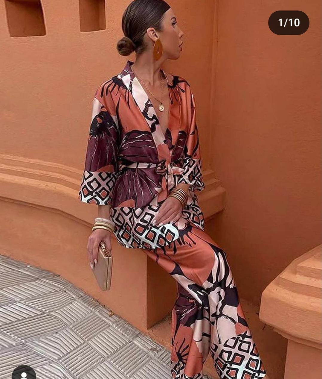 Beautiful patterned kimono top and matching wide-leg trousers FT9478