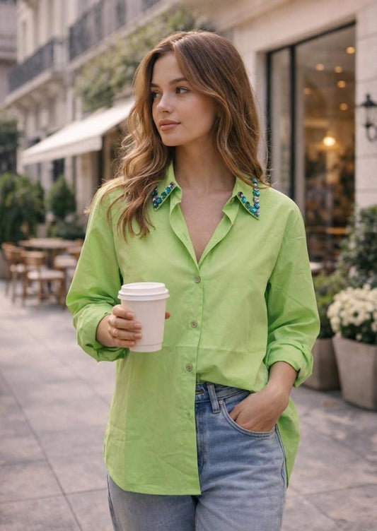 Beautiful Embellished collar shirt FT9484