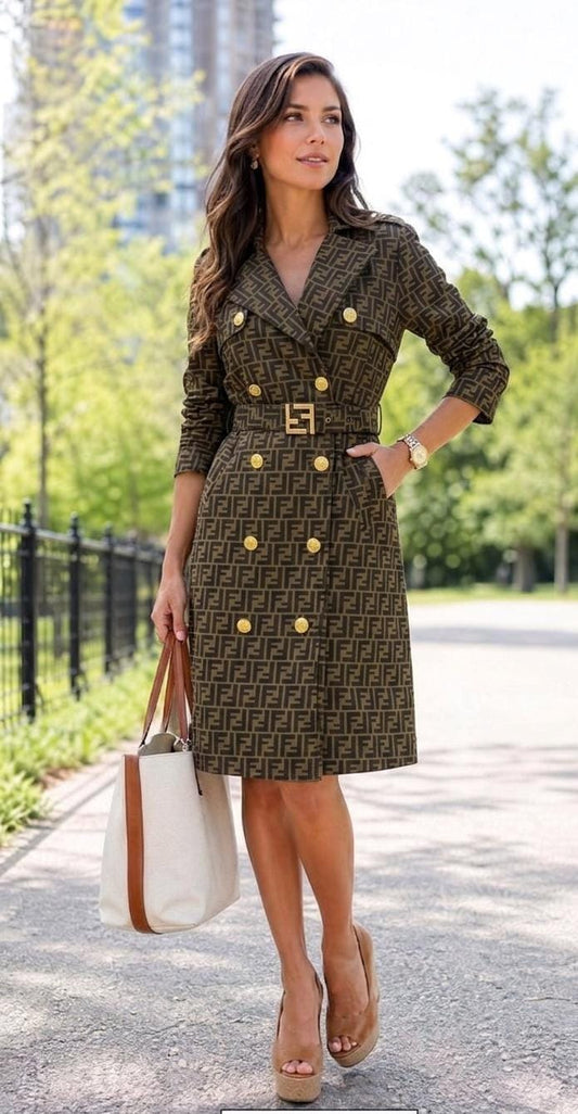 Beautiful Luxe double-breasted coat featuring signature monogram FT9486