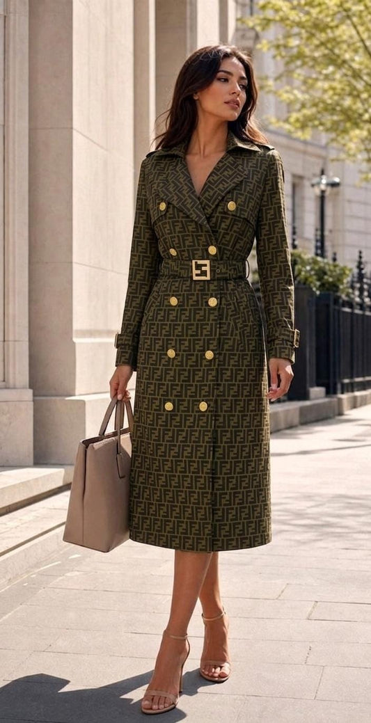 Beautiful Luxe double-breasted coat featuring signature monogram FT9486
