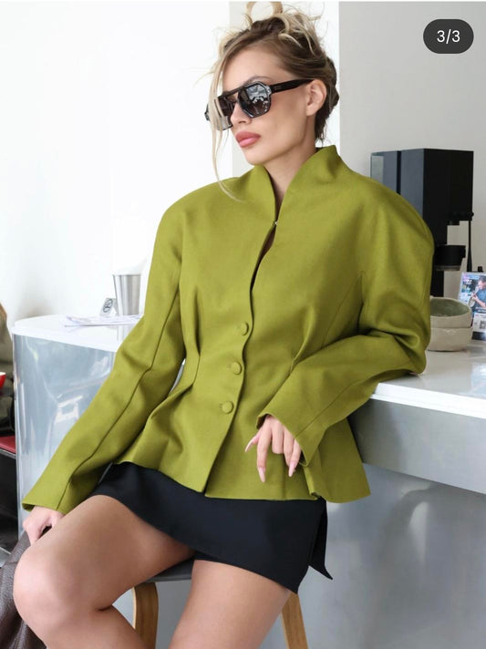Beautiful Elegant Cinched waist Womens Jacket V Neck buttoned coat/blazer FT9488