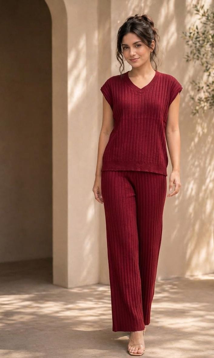Beautiful V neck soft knit coord set FT943