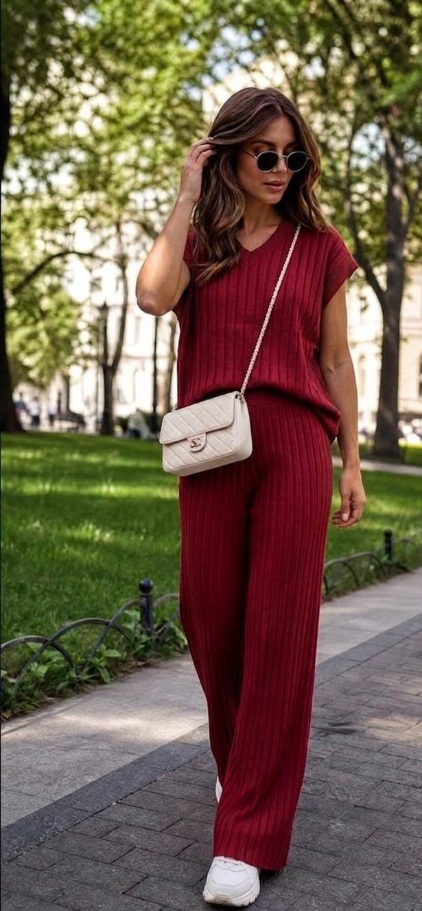 Beautiful V neck soft knit coord set FT943