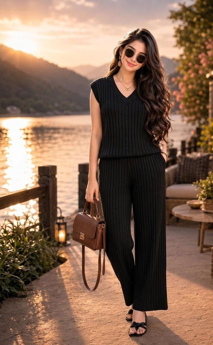 Beautiful V neck soft knit coord set FT943
