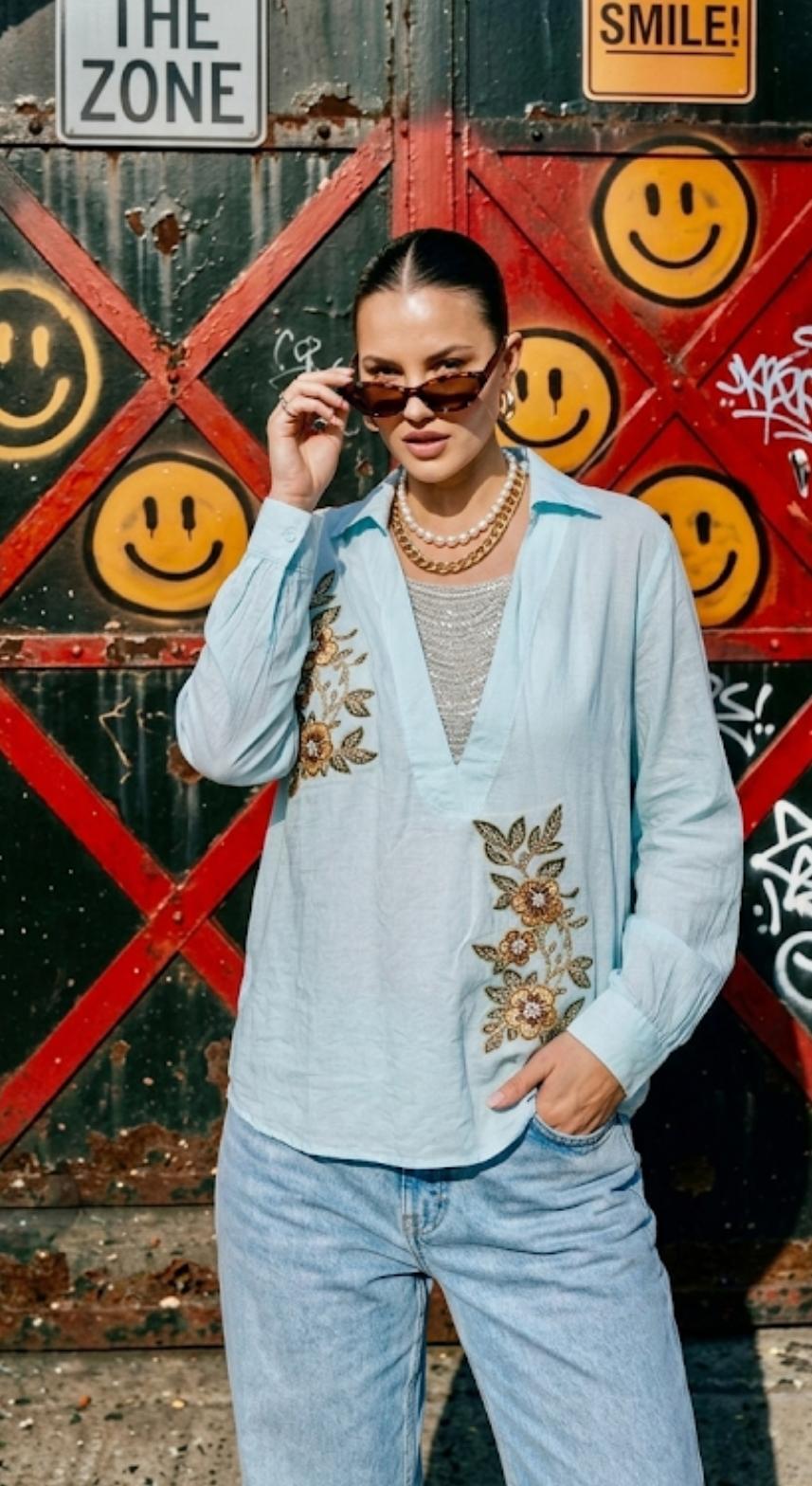 Elegant Embellished  and embroidered  tunic/shirt FT959