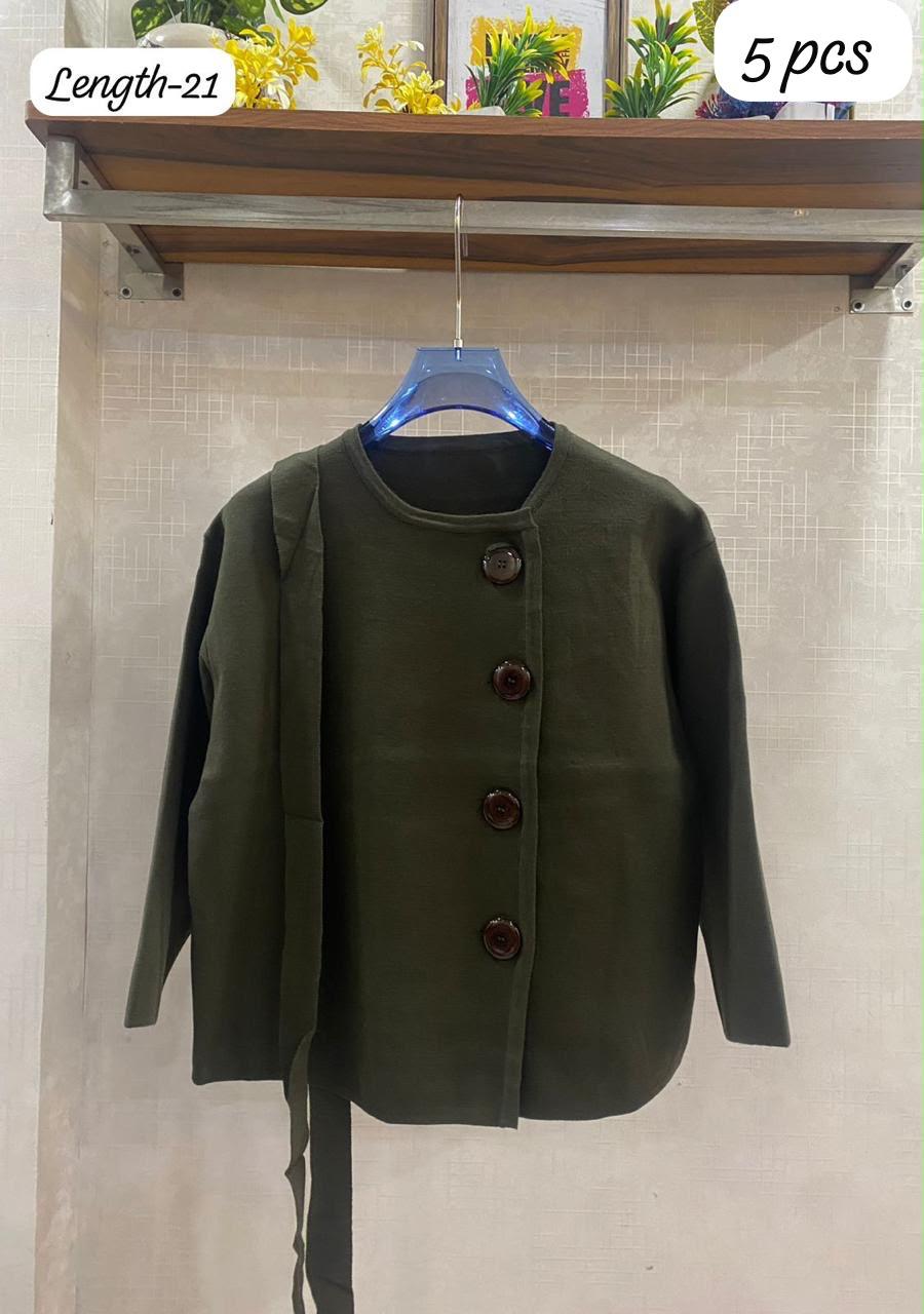 Elegant Olive green solid belted jacket FT960