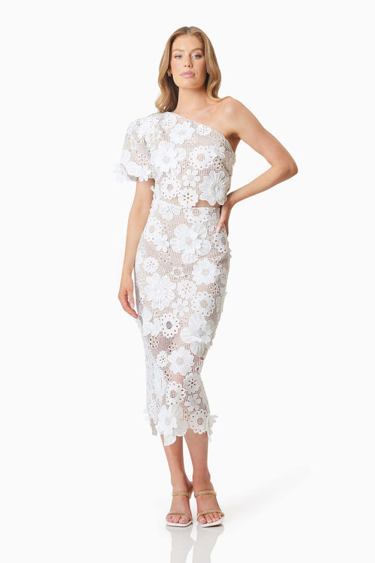 Asymmetrical Floral Lace Top Skirt Set FT276