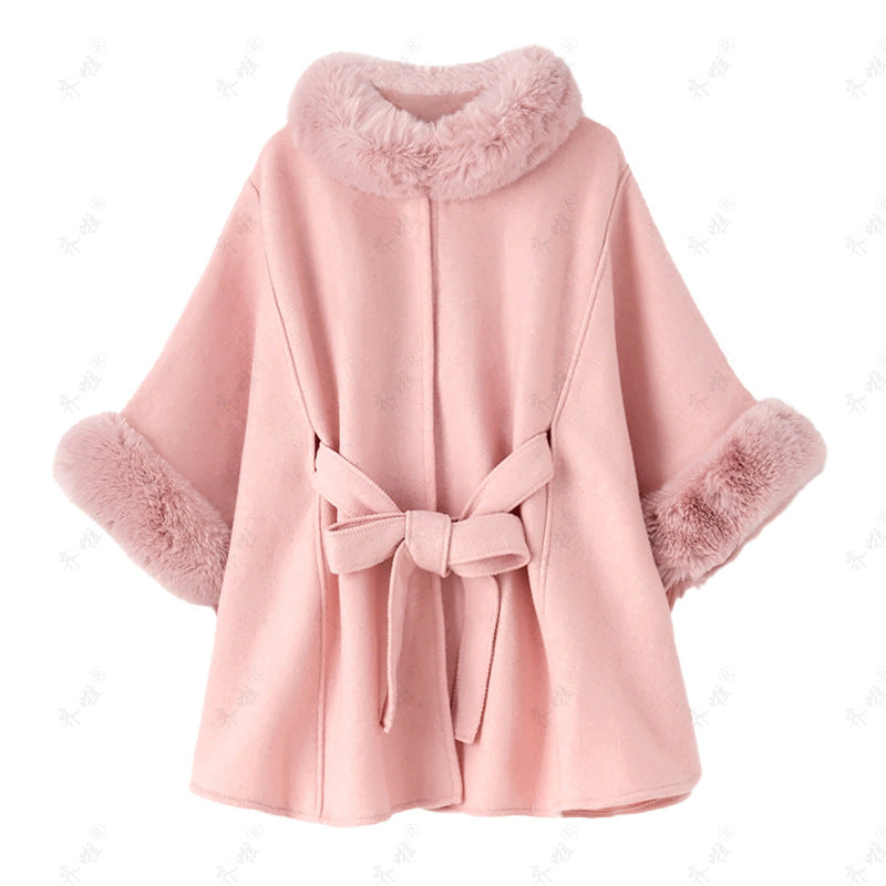 Beautiful Woollen Furr Cape With Belt FT005