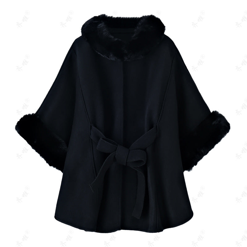 Beautiful Woollen Furr Cape With Belt FT005