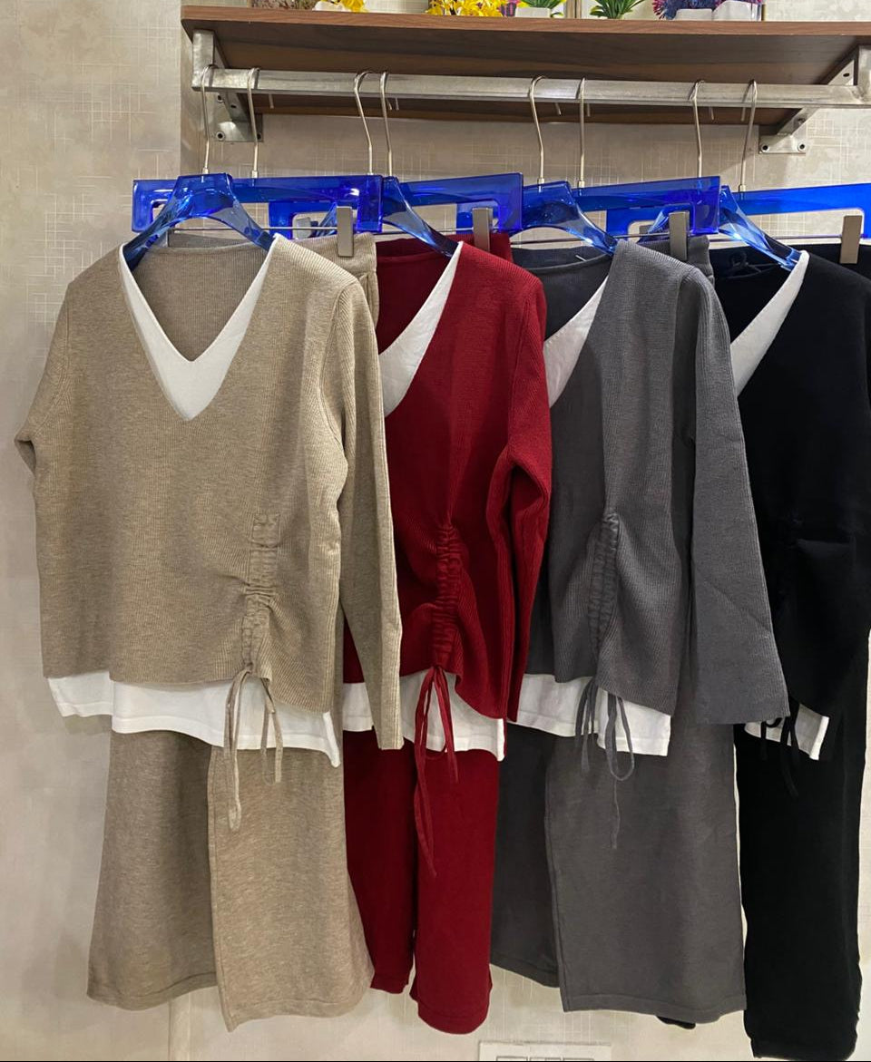 Ruched V-neck Layered Coord Set FT501