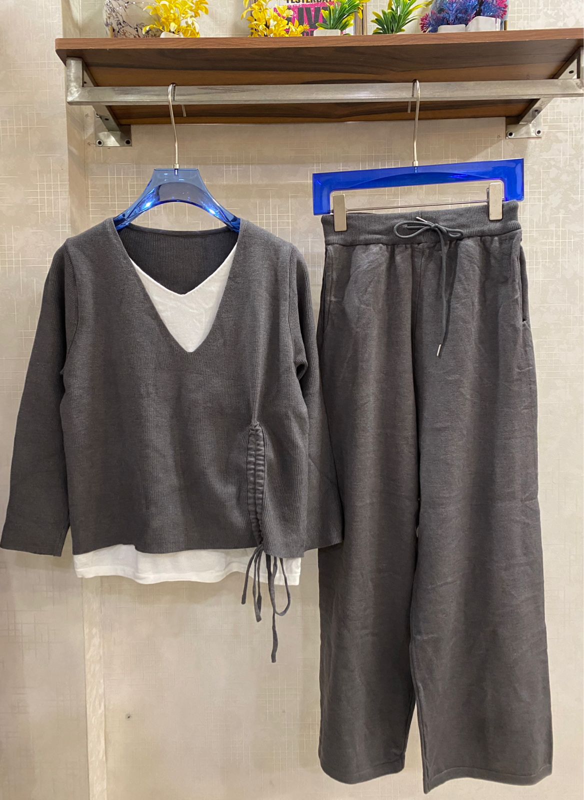 Ruched V-neck Layered Coord Set FT501