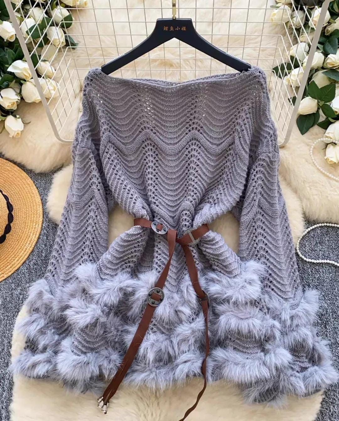 Fur Dress With Belt FT539