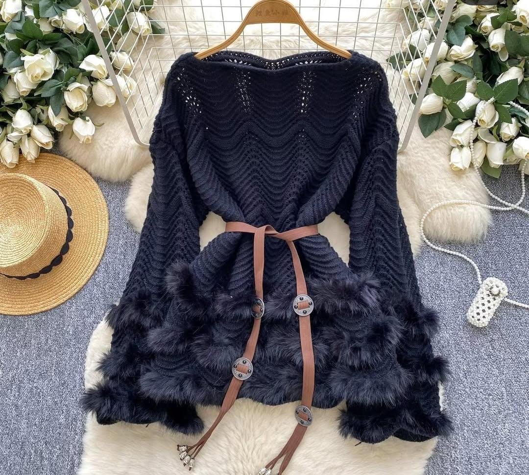 Fur Dress With Belt FT539