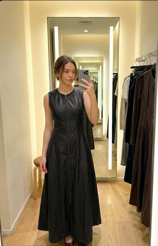 Leather Zipper Dress FT578