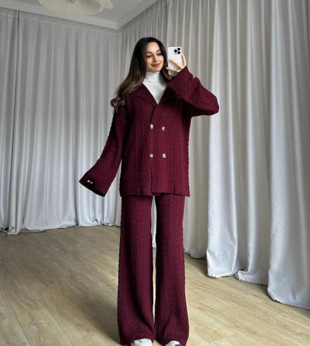 Blazer Style Woolen Co-Ord Set FT630