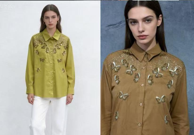 Metallic Work Butterfly Embellished Shirt FT710