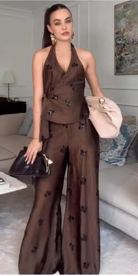Embellished Halter Neck Coord Set FT810