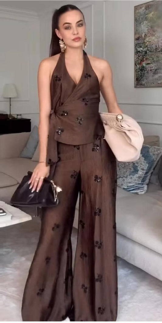 Embellished Halter Neck Coord Set FT810