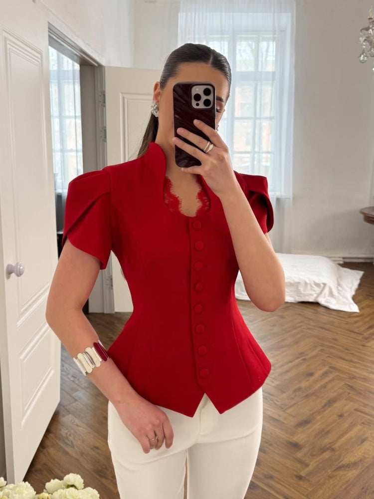 Buttoned Short Fitted Top FT894