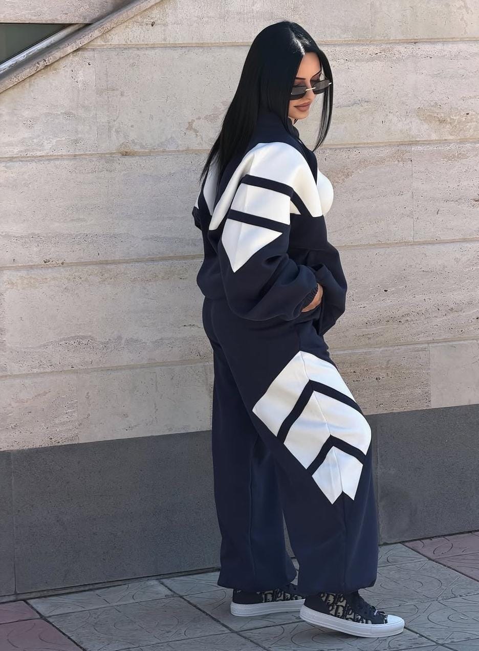 Elegant Retro-Revival Color block oversize Set FT965